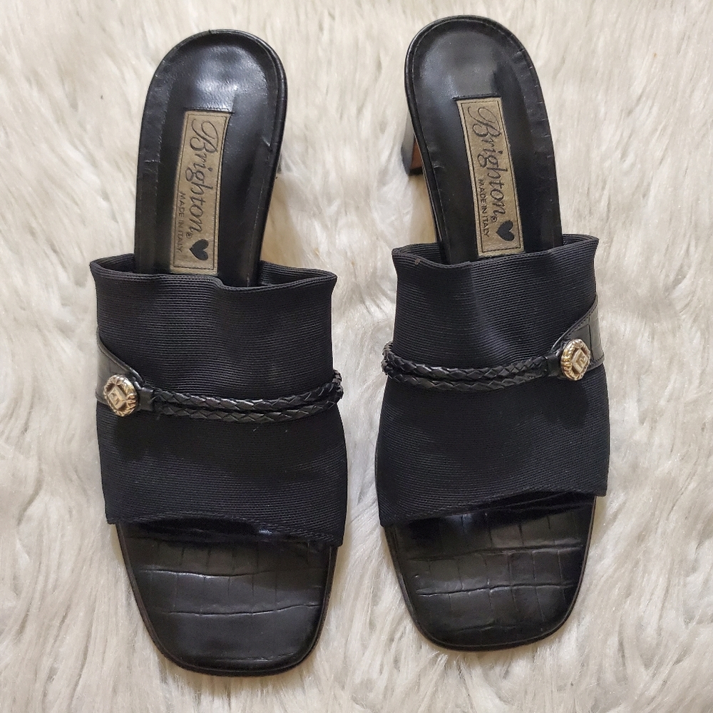 Brighton Trya Slides Kitten Heel Sandals Black